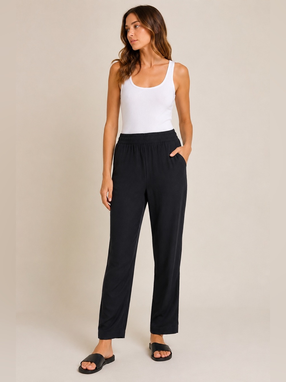 Neu Nomads NWT Black Tencel Modal Straight Leg Travel Pants Quiet Luxury S